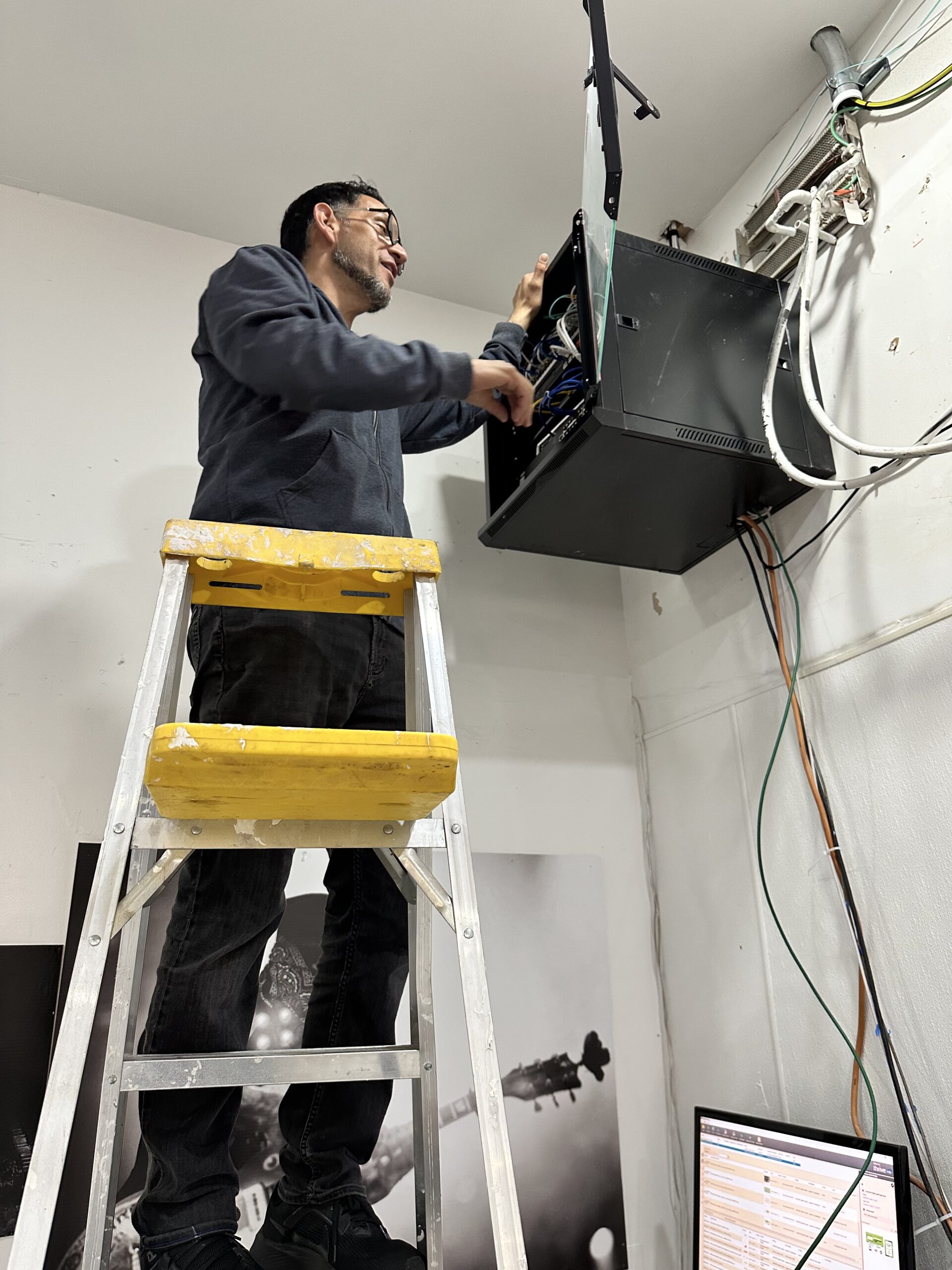 And up in a ladder fixing the network